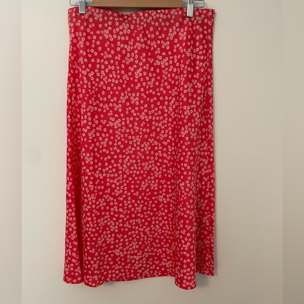 Loft Midi Skirt, Red floral, Size M